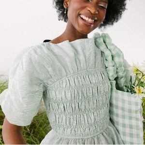 ASOS Design jacquard tie back top in sage